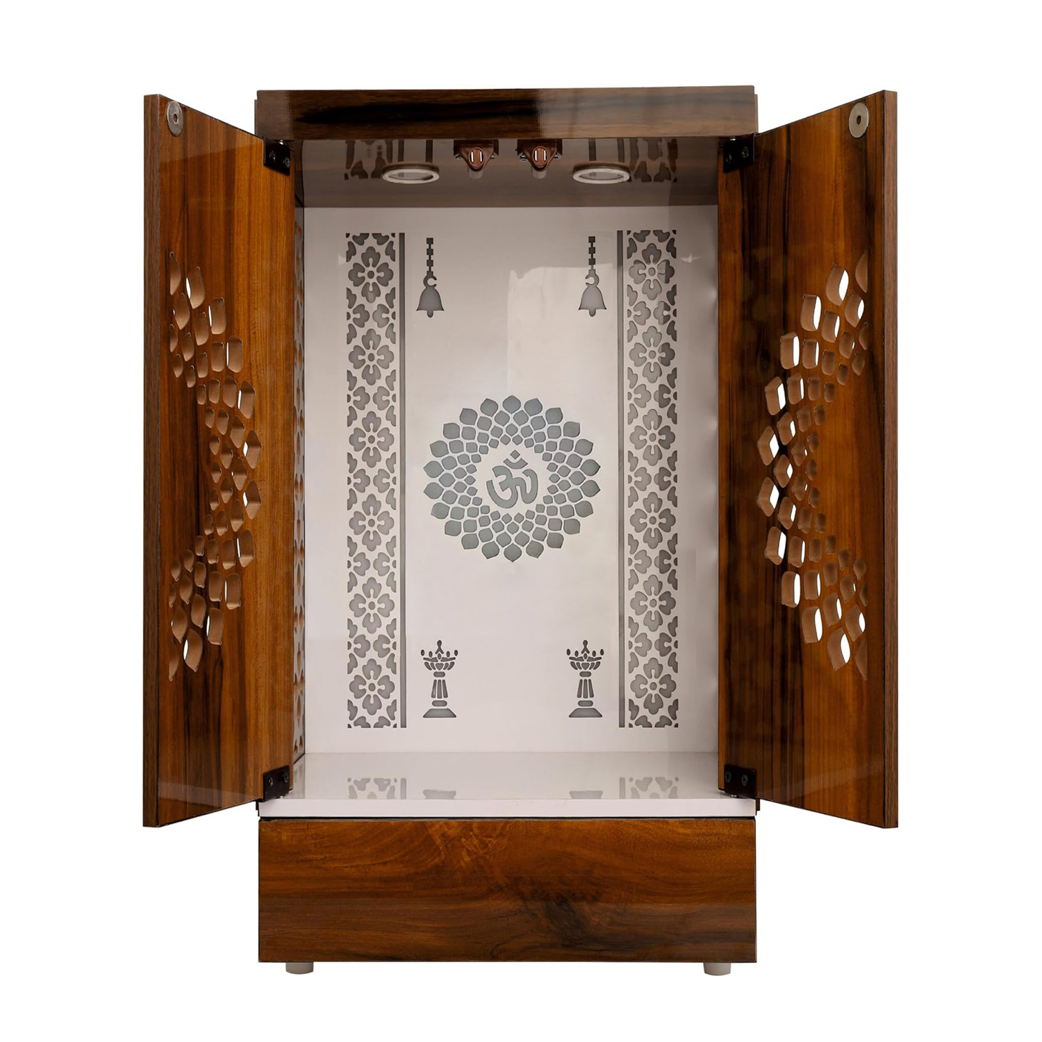 Wooden Door Temple Table Top Mandir With White LED Light | Puja Temple For Home & Office Décor - Image 2