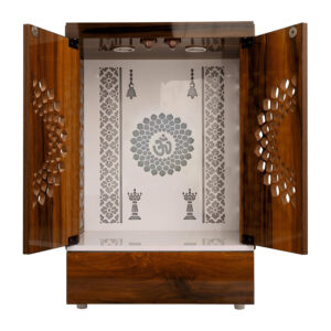 Wooden Door Temple Table Top Mandir With White LED Light | Puja Temple For Home & Office Décor