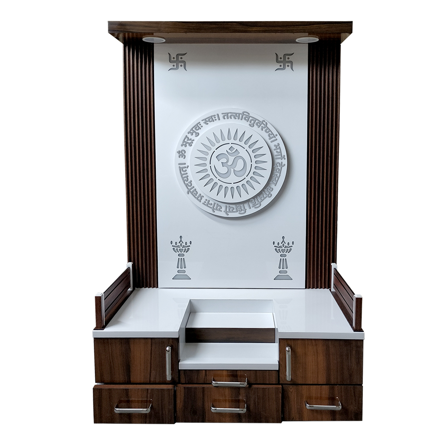 Wooden 3D Frame Temple Table Top White Mandir With LED Light Puja Mandir For Home & Office Decor - Image 6