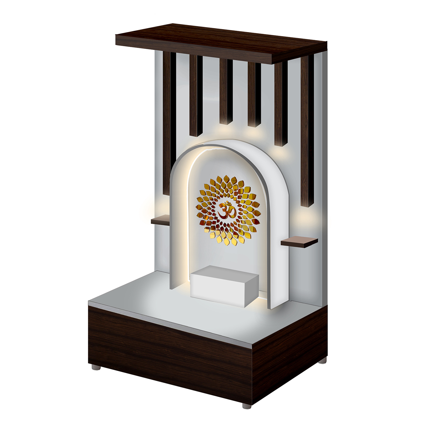 Wooden 3D Om Temple Table Top White Mandir With LED Light Puja Mandir For Home & Office Decor - Image 3