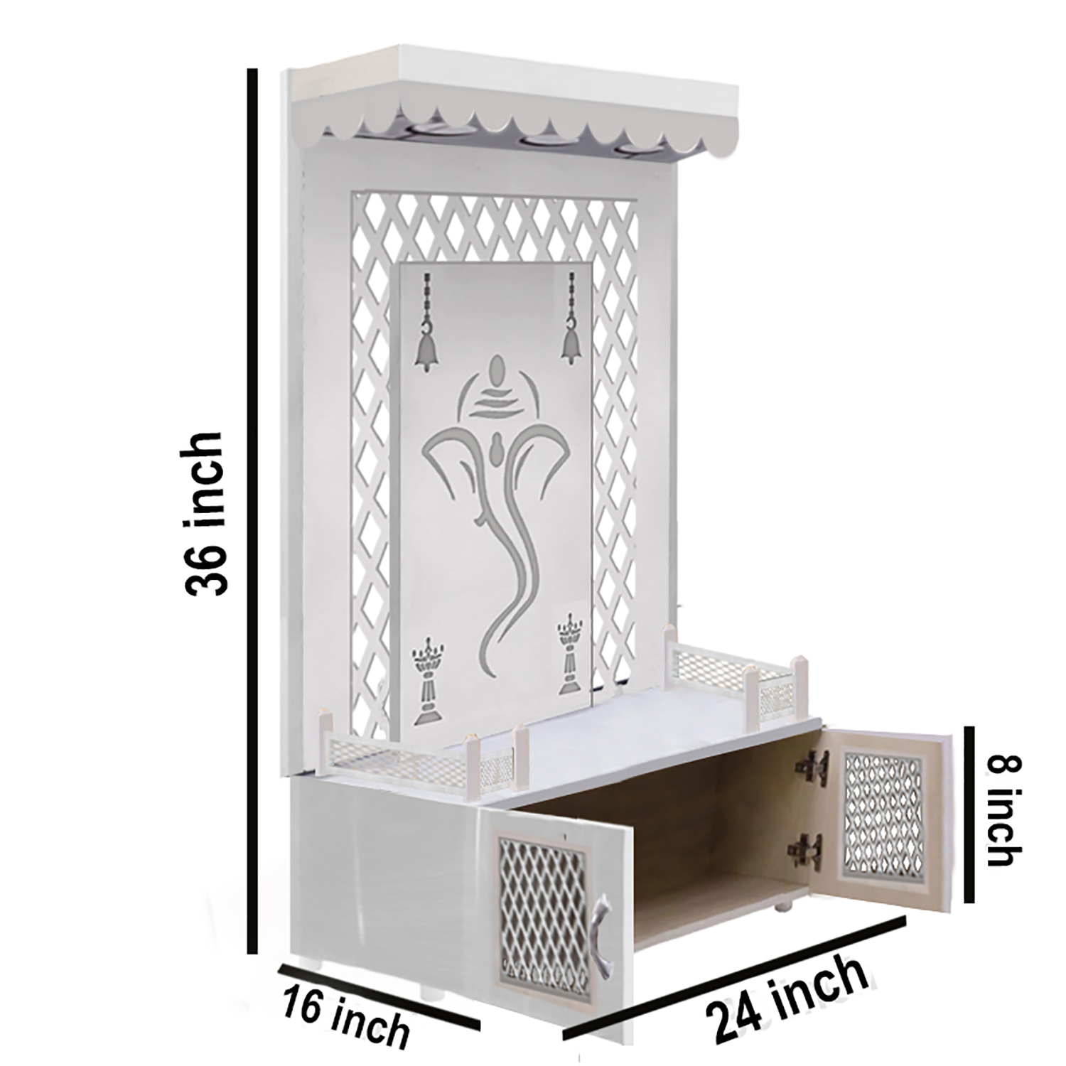 Wooden White Temple | White Mandir With LED Light Puja Mandir For Home & Office Decor - Image 3