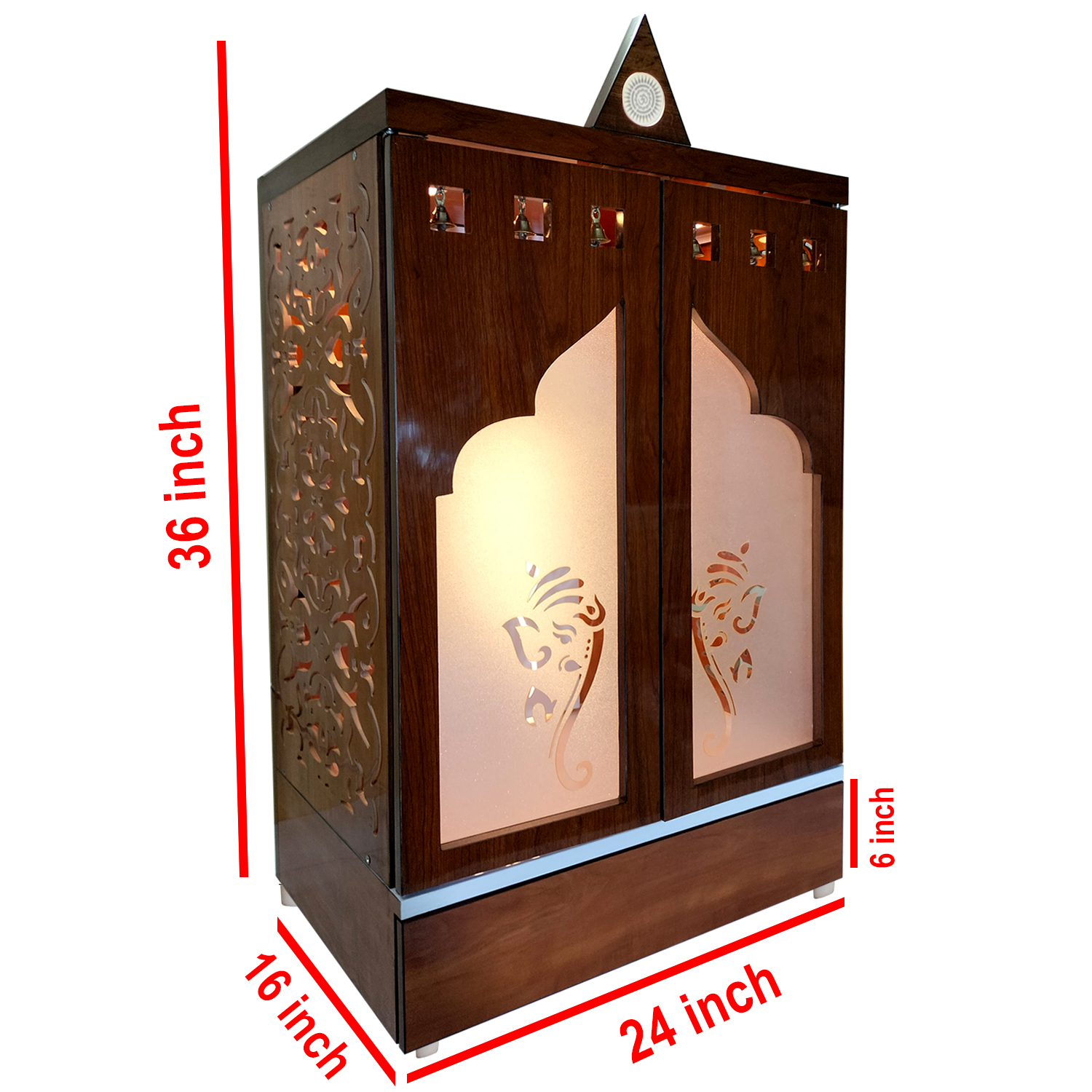 Wooden Door Temple Table Top Mandir With White LED Light | Puja Temple For Home & Office Décor - Image 8