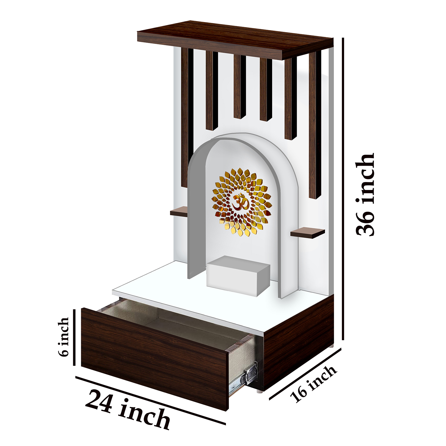 Wooden 3D Om Temple Table Top White Mandir With LED Light Puja Mandir For Home & Office Decor - Image 4