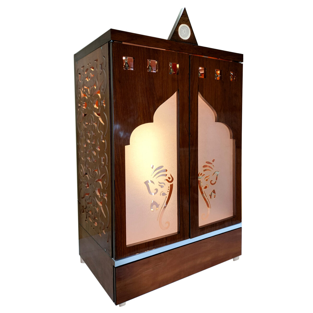 Wooden Door Temple Table Top Mandir With White LED Light |  Puja Temple For Home & Office Décor - Image 3