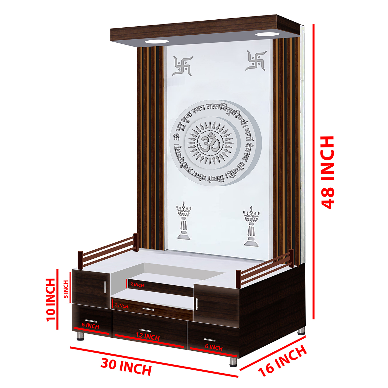 Wooden 3D Frame Temple Table Top White Mandir With LED Light Puja Mandir For Home & Office Decor - Image 8
