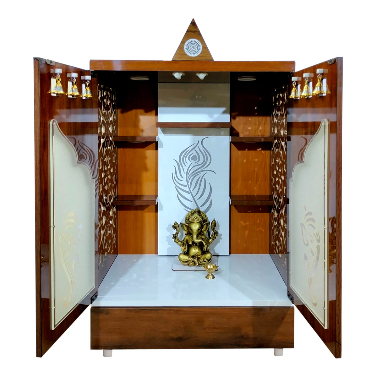 Wooden Door Temple Table Top Mandir With White LED Light |  Puja Temple For Home & Office Décor - Image 4