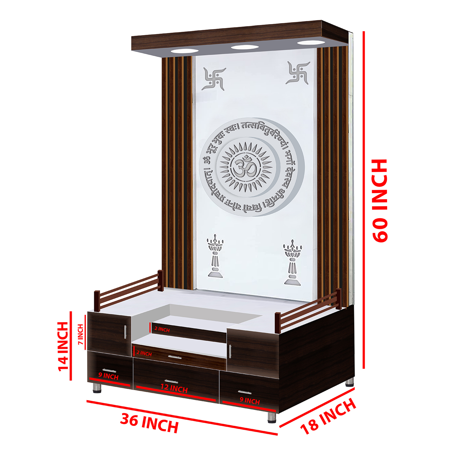Wooden 3D Frame Temple Table Top White Mandir With LED Light Puja Mandir For Home & Office Decor - Image 10