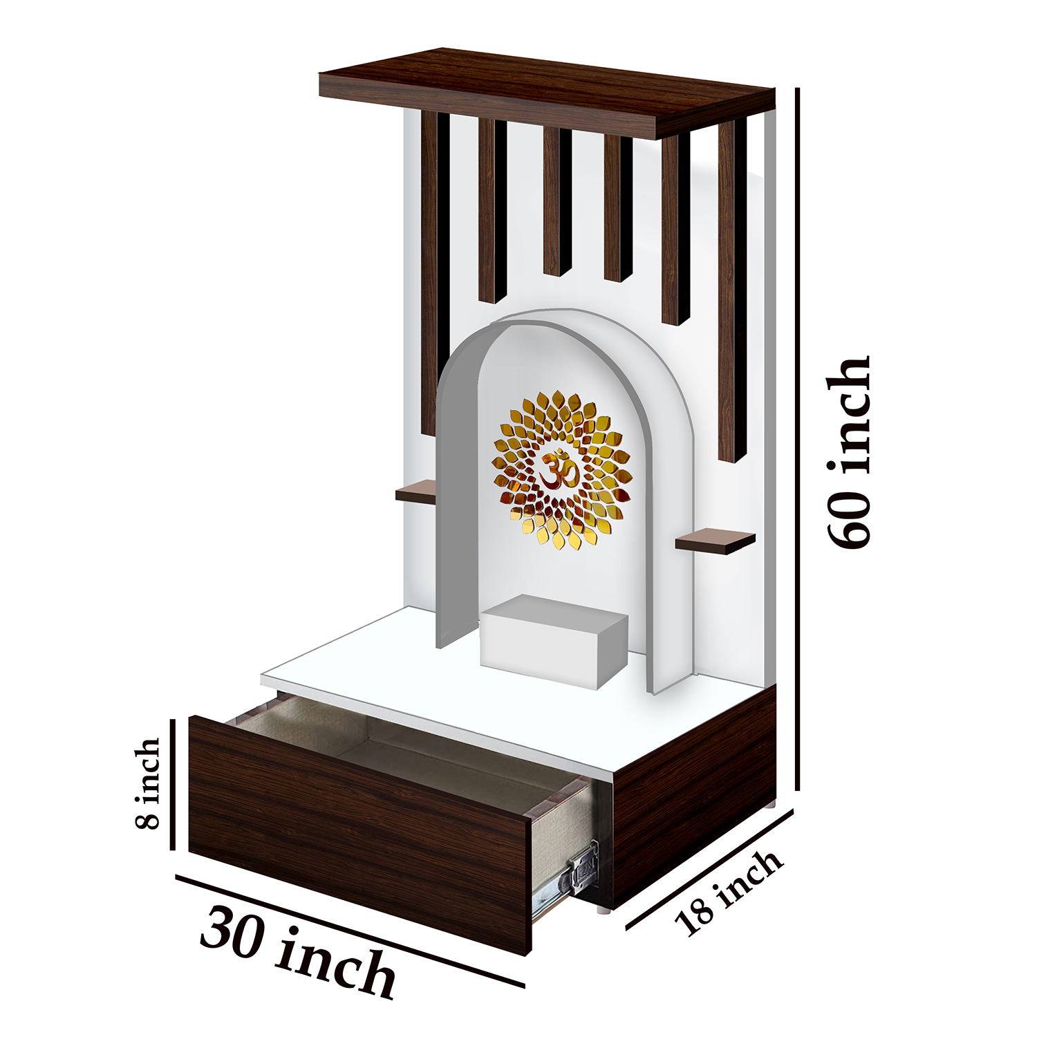 Wooden 3D Om Temple Table Top White Mandir With LED Light Puja Mandir For Home & Office Decor - Image 6