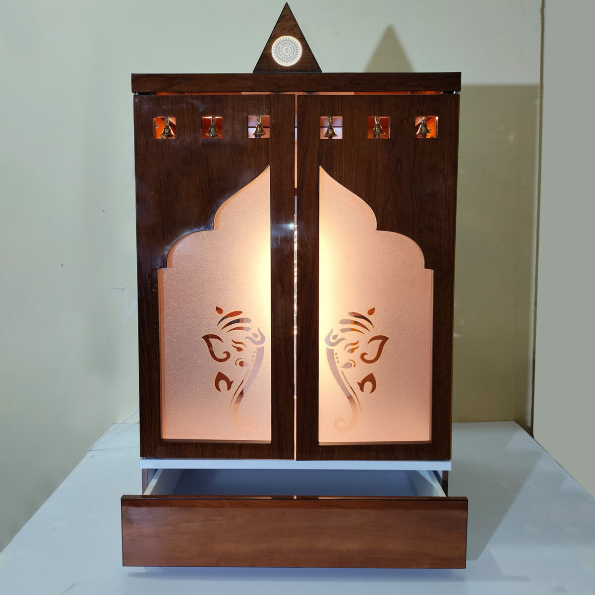 Wooden Door Temple Table Top Mandir With White LED Light |  Puja Temple For Home & Office Décor - Image 6
