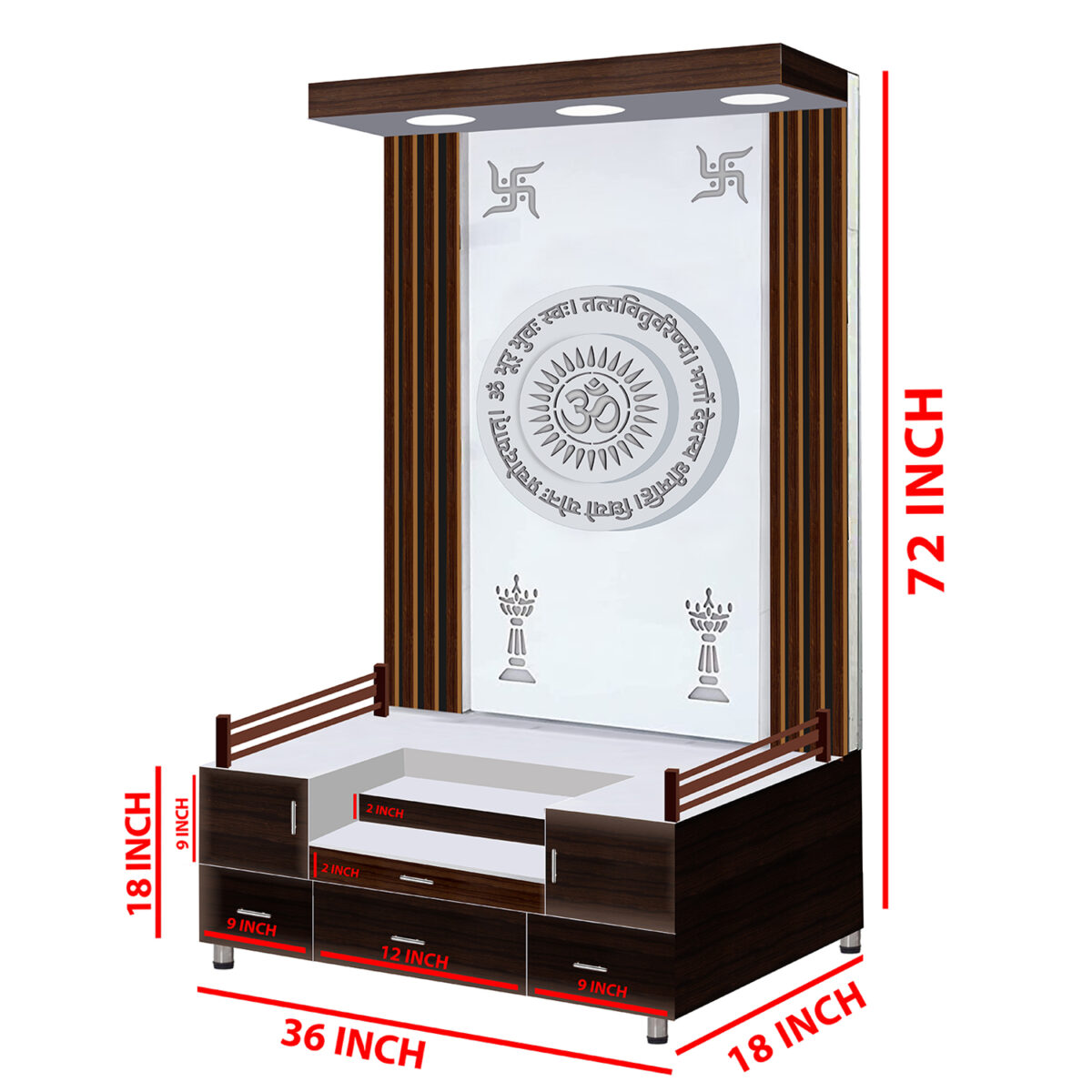 Wooden 3D Frame Temple Table Top White Mandir With LED Light Puja Mandir For Home & Office Decor - Image 9