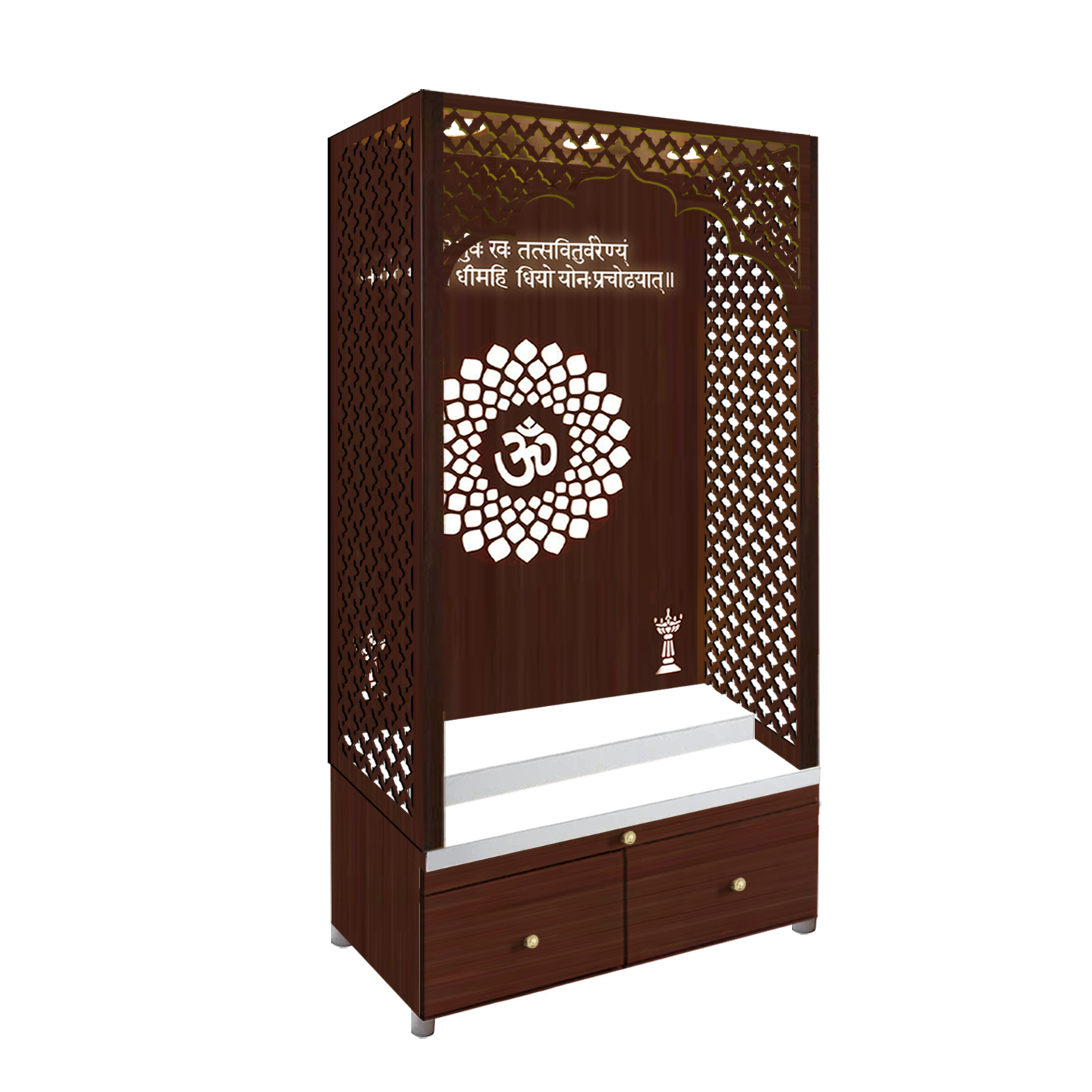 The Temple hub Wooden Temple | Brown Mandir With LED Light Puja Mandir For Home & Office Decor - Image 2