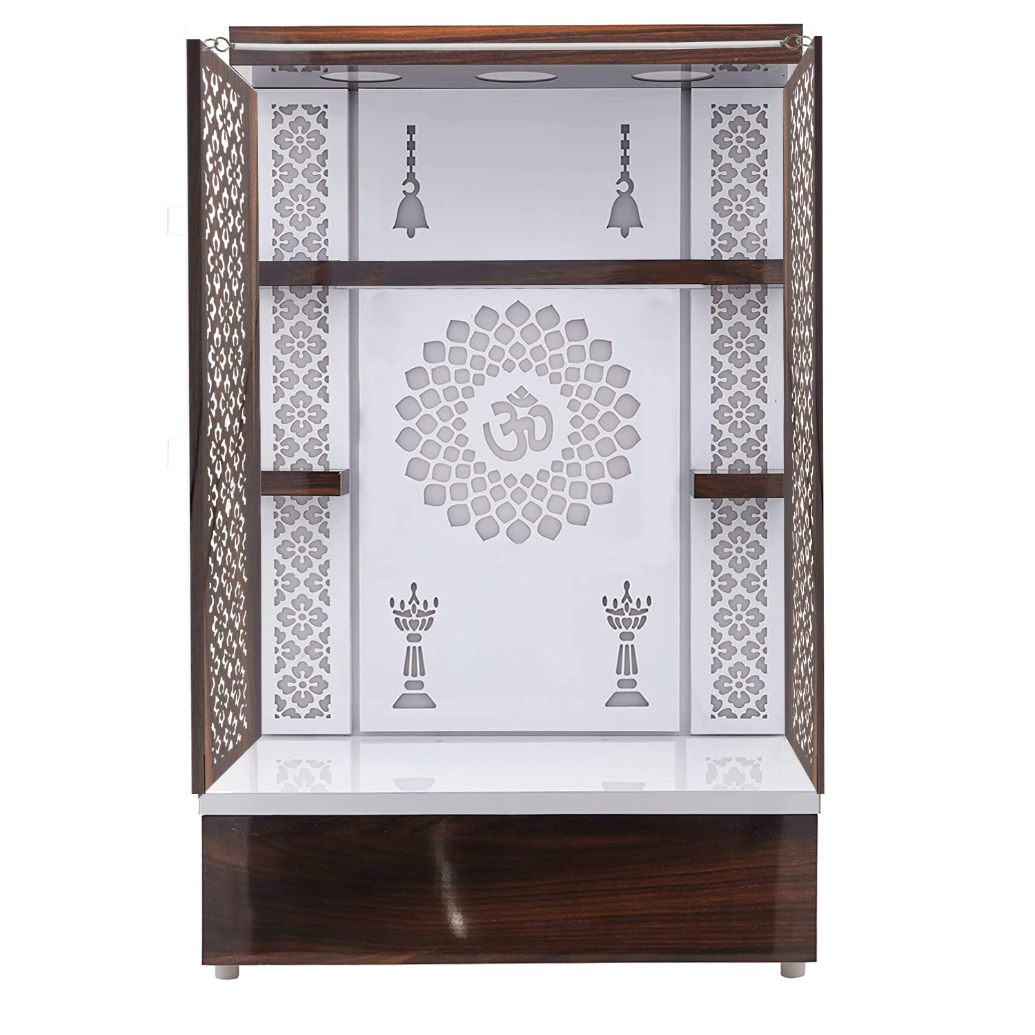 The Temple hub Wooden Temple |White Curtain Mandir With LED Light Puja Mandir For Home & Office Decor