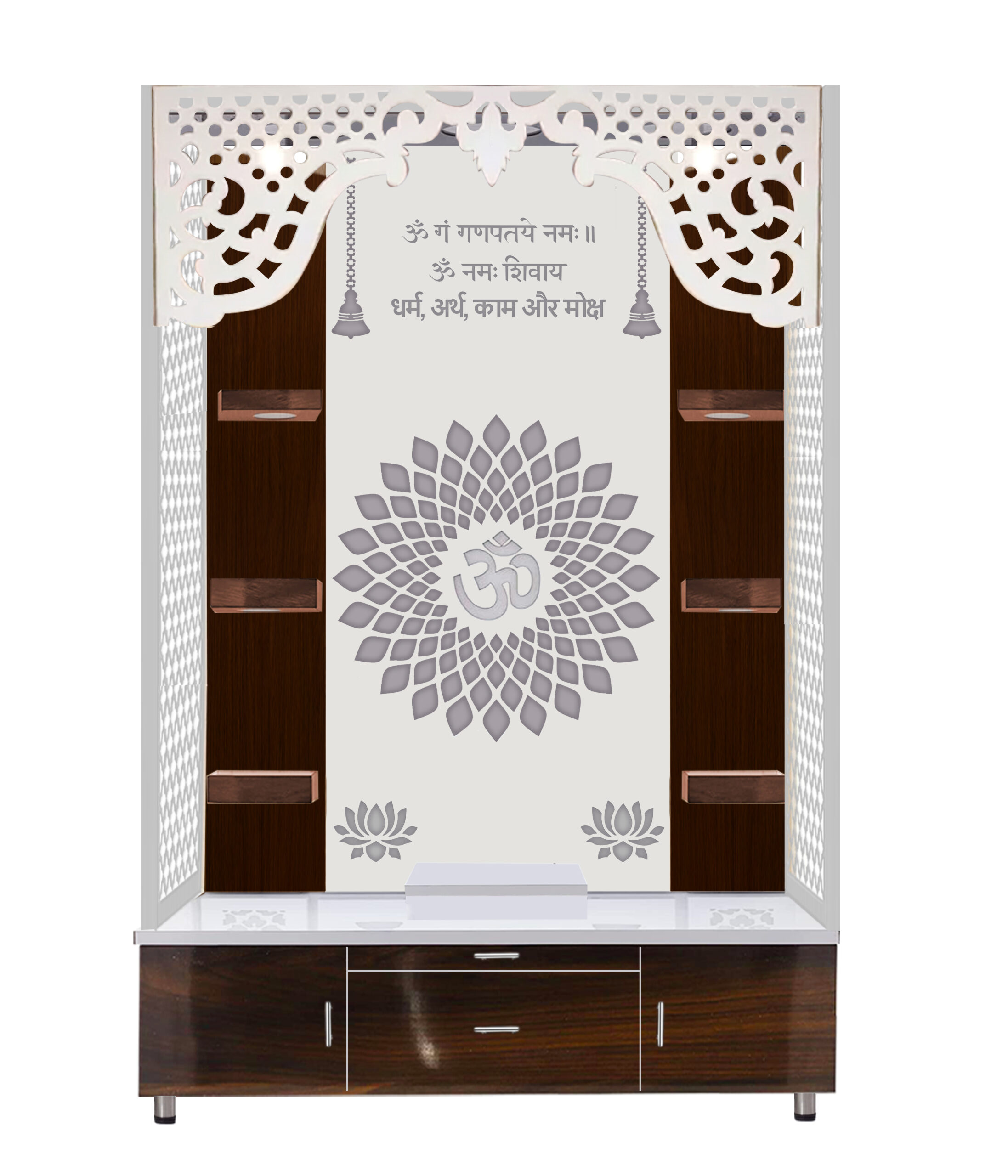 The Temple hub Wooden Temple | Brown Mandir With LED Light Puja Mandir For Home & Office Decor