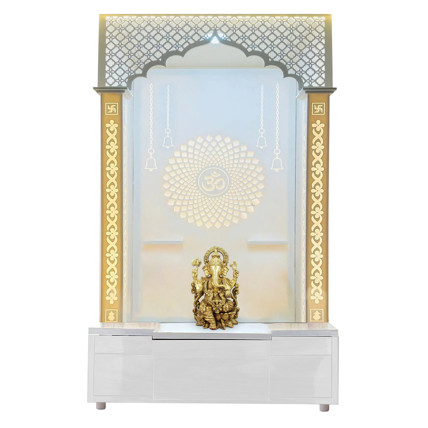 The Temple hub Wooden Temple | White Piller Mandir With LED Light Puja Mandir For Home & Office Decor