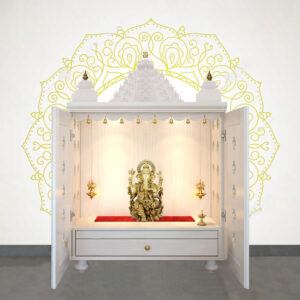 The Temple hub Wooden Temple | White Door Mandir With LED Light Puja Mandir For Home & Office Decor