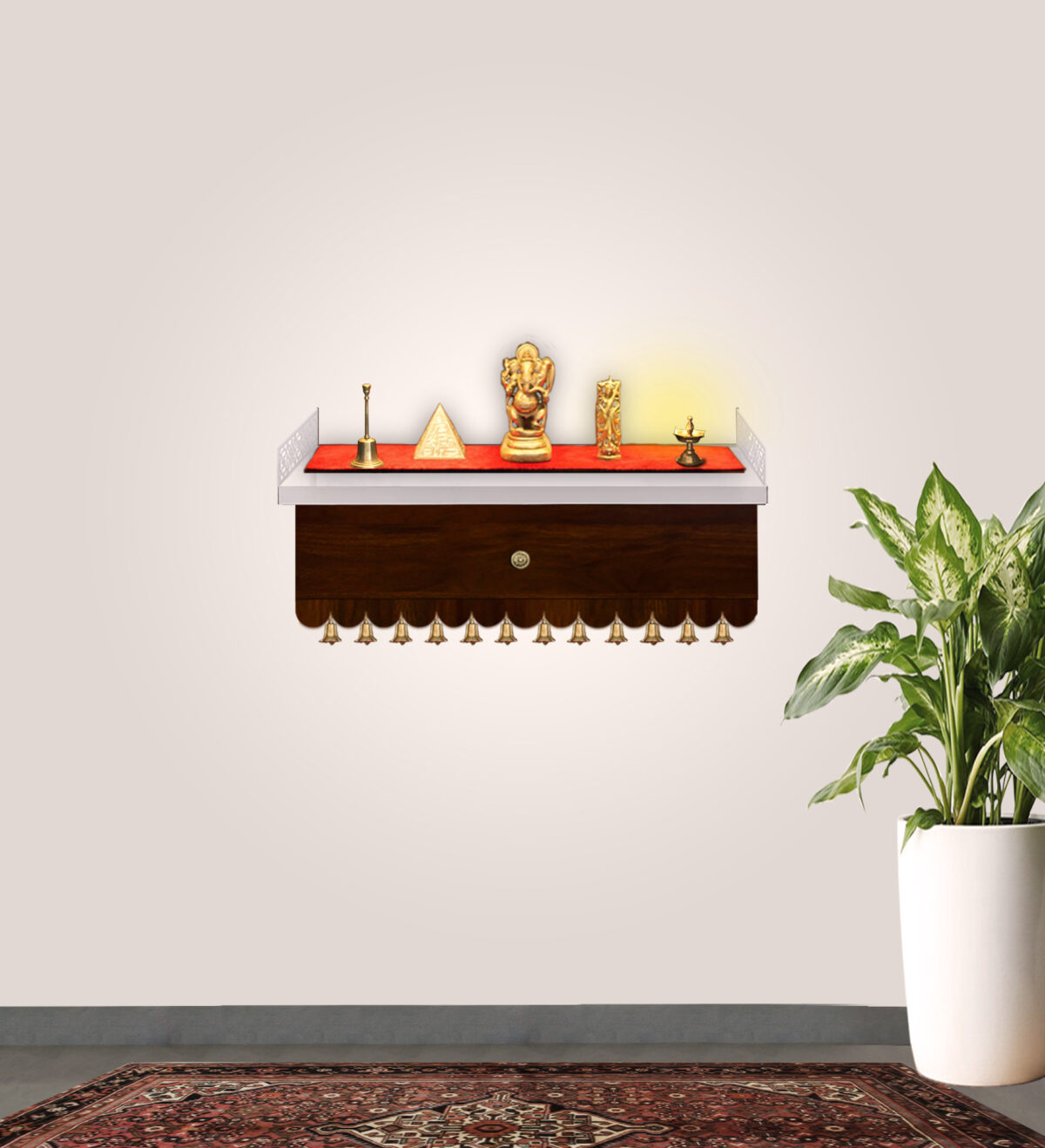 The Temple hub Wooden Temple | White Drawer Mandir With LED Light Puja Mandir For Home & Office Decor