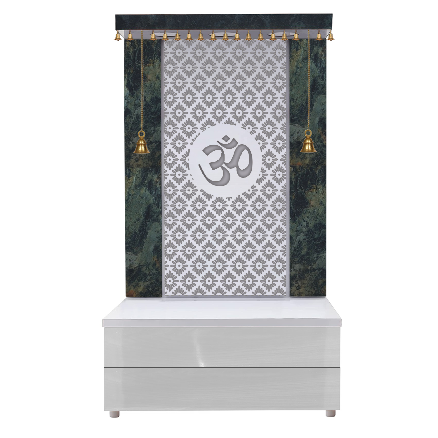 The Temple hub Wooden Temple | White Double Drawer Mandir With LED Light Puja Mandir For Home & Office Decor