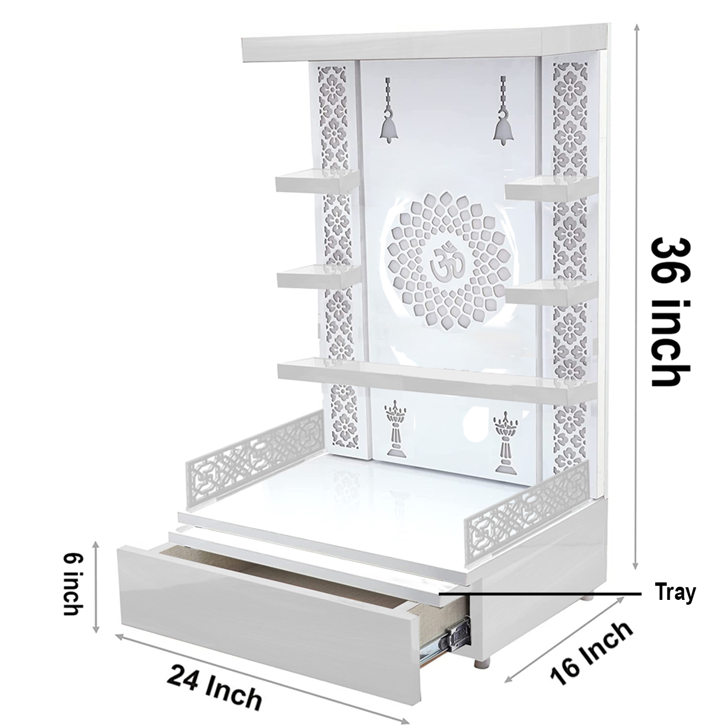 The Temple hub Wooden Temple | White Mandir With LED Light Puja Mandir For Home & Office Decor - Image 4