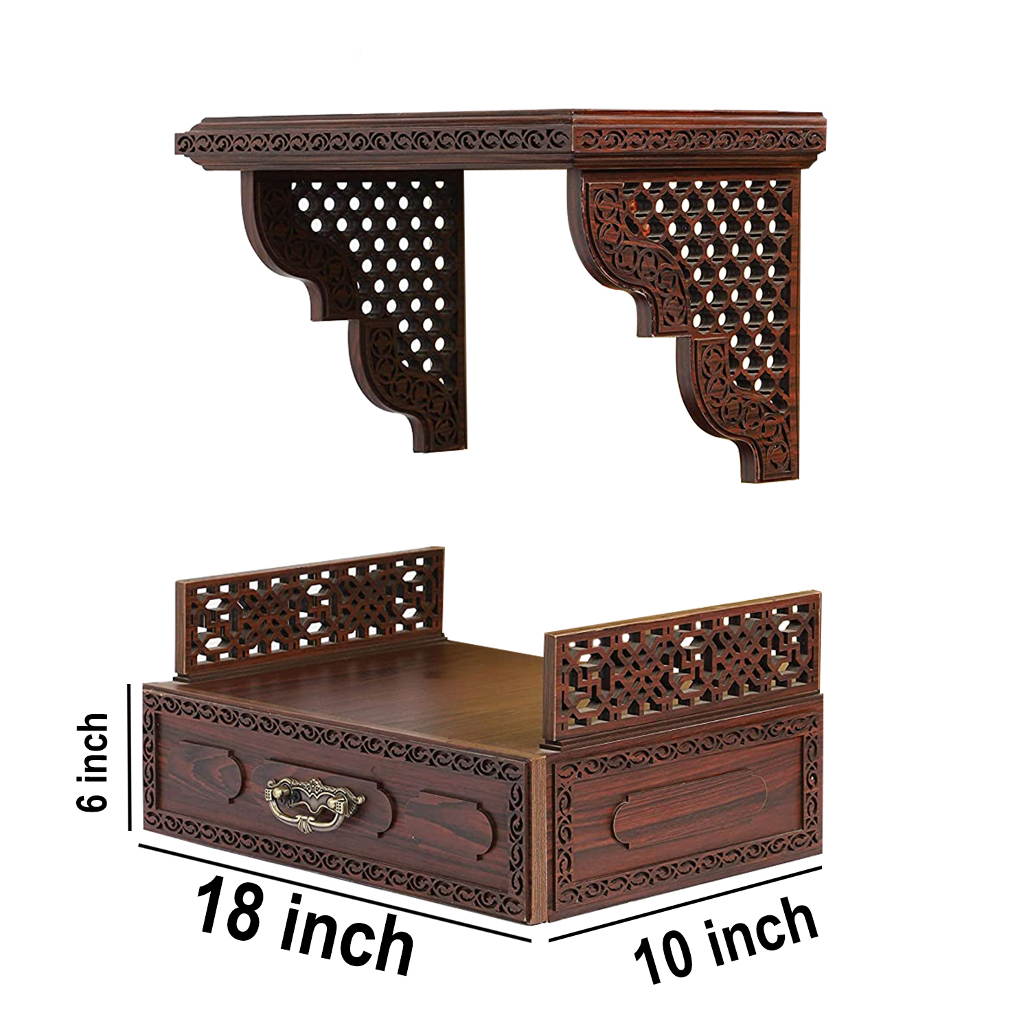 The Temple hub Wooden Temple | Brown Jharoka Mandir With LED Light Puja Mandir For Home & Office Decor - Image 6