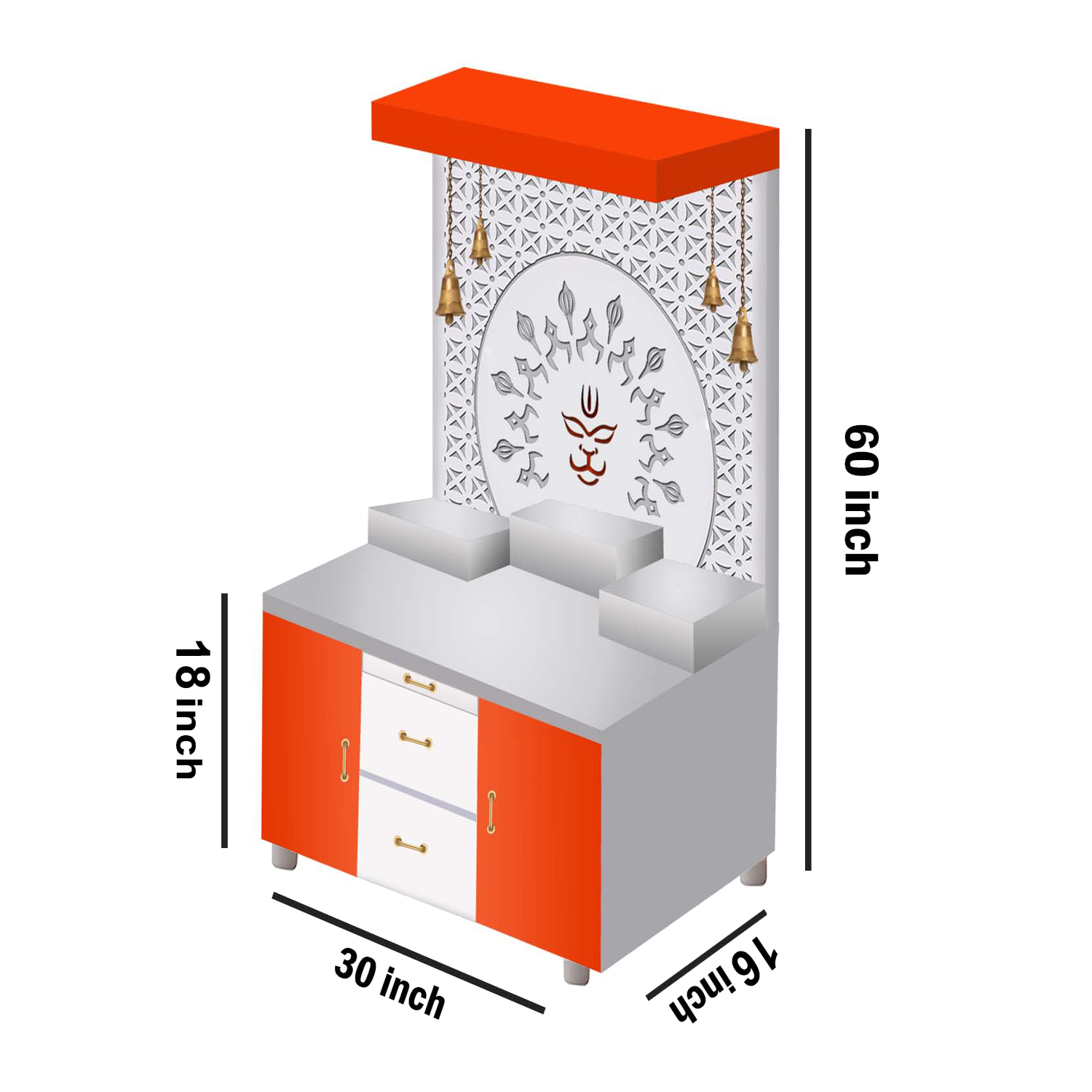 The Temple hub Wooden Temple | Orange Mandir With LED Light Puja Mandir For Home & Office Decor - Image 8