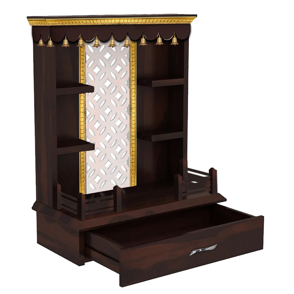 The Temple hub Wooden Temple | Brown Mandir With LED Light Puja Mandir For Home & Office Decor - Image 3