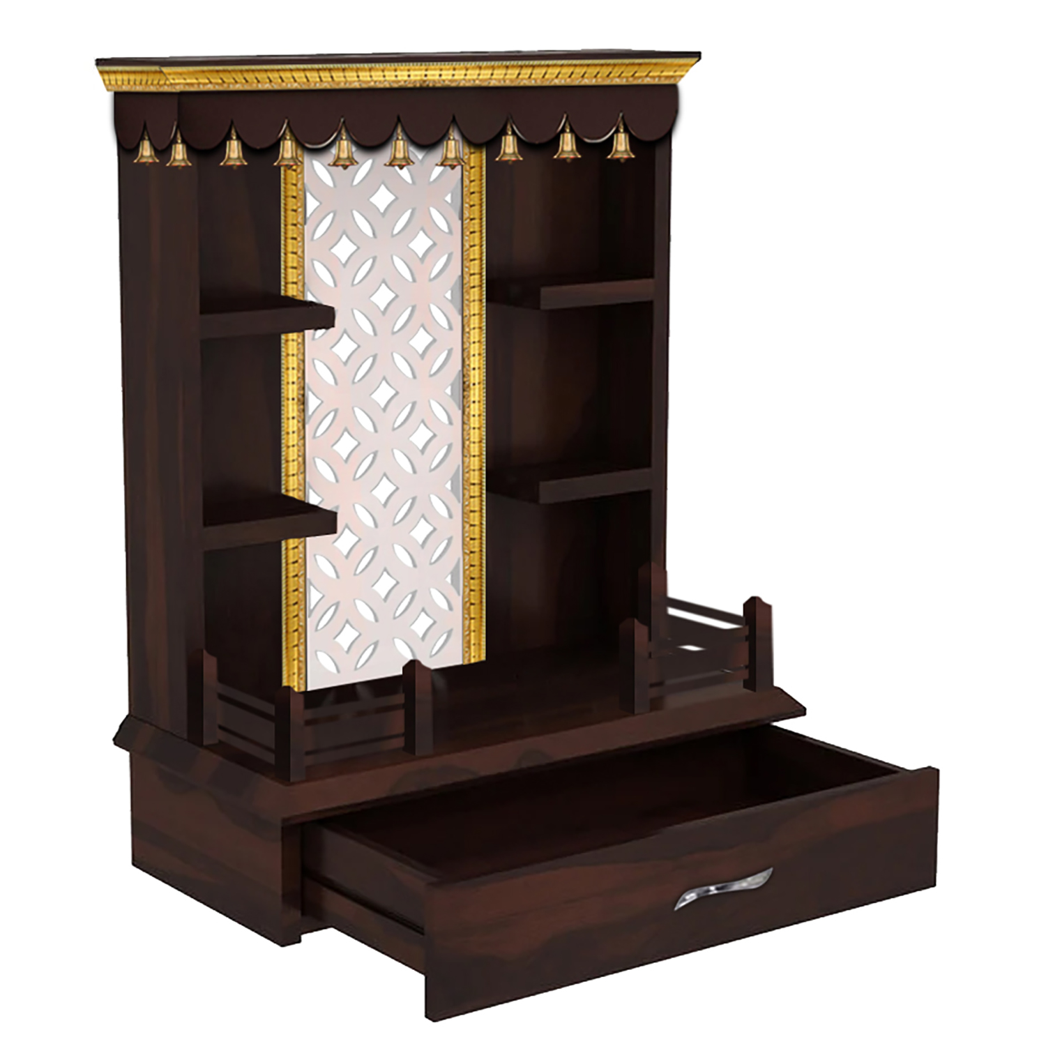 The Temple hub Wooden Temple | Brown Mandir With LED Light Puja Mandir For Home & Office Decor - Image 2