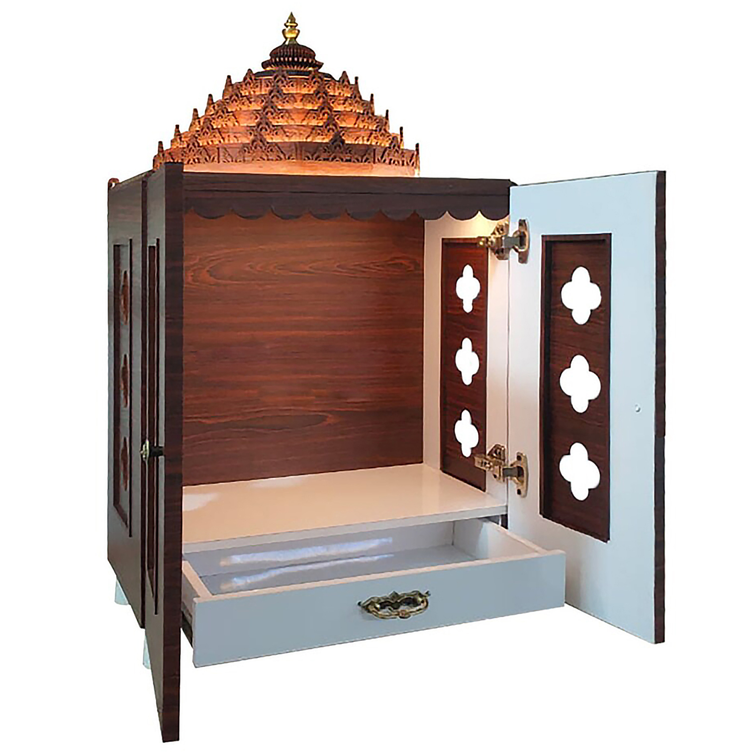 The Temple hub Wooden Temple | Brown Door Mandir With LED Light Puja Mandir For Home & Office Decor (Copy) - Image 2