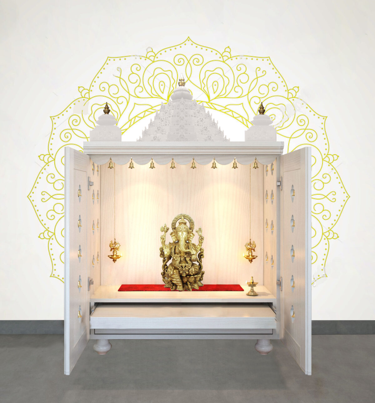 The Temple hub Wooden Temple | White Door Mandir With LED Light Puja Mandir For Home & Office Decor - Image 4
