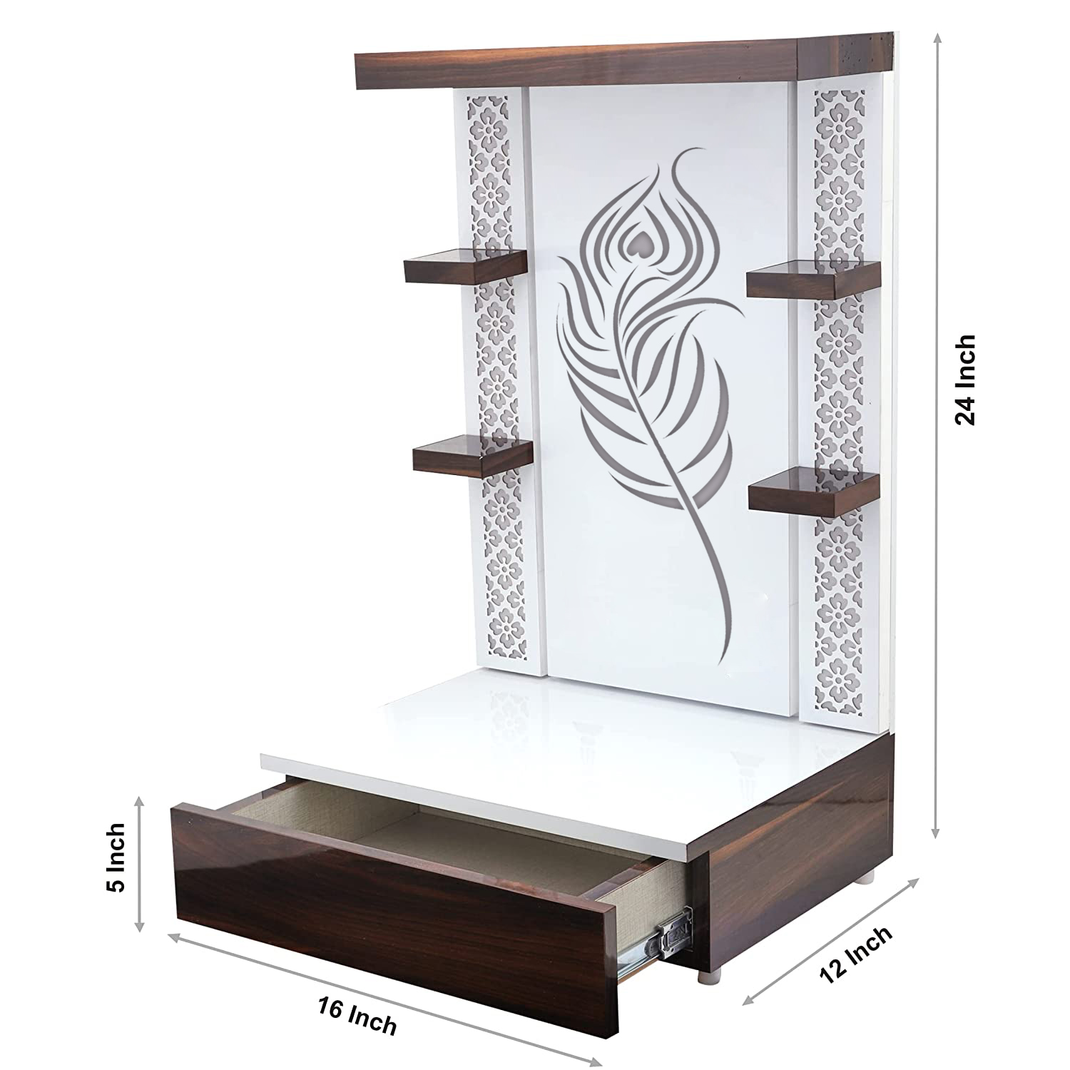 The Temple hub Wooden Temple | White Mandir With LED Light Puja Mandir For Home & Office Decor - Image 3