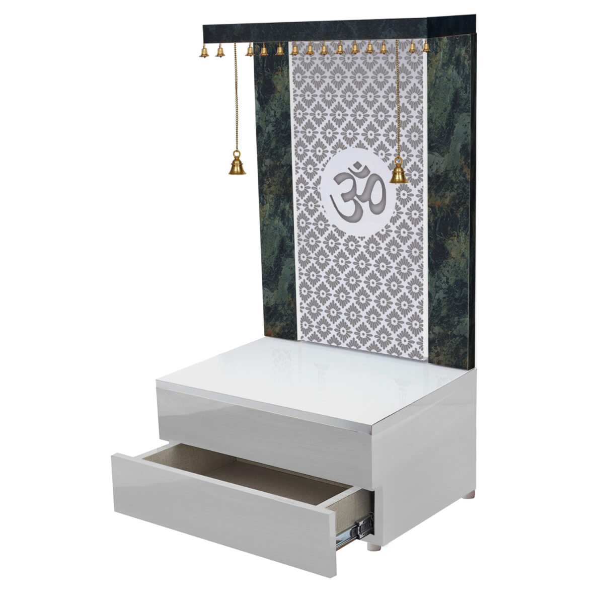 The Temple hub Wooden Temple | White Double Drawer Mandir With LED Light Puja Mandir For Home & Office Decor - Image 2