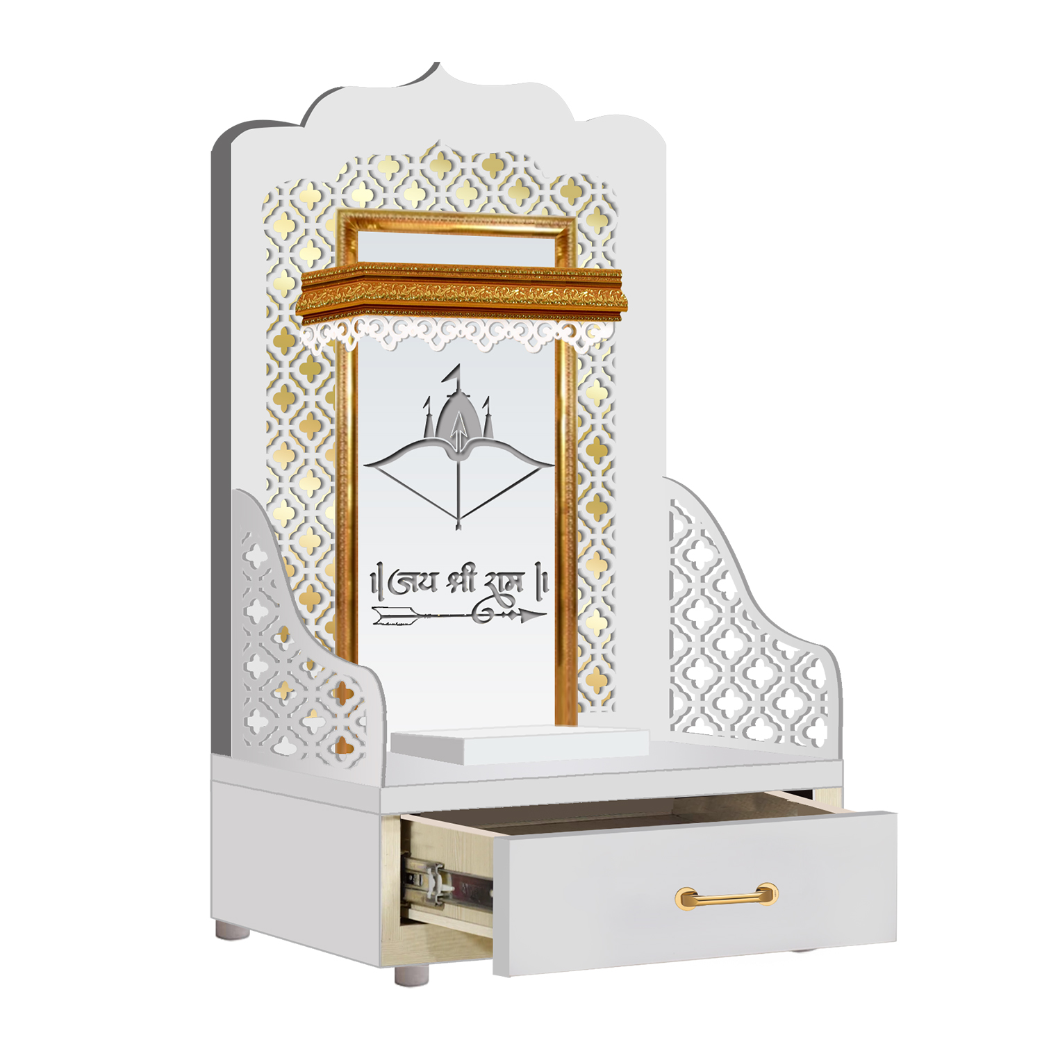 The Temple hub Wooden Temple | White Mandir With LED Light Puja Mandir For Home & Office Decor - Image 4