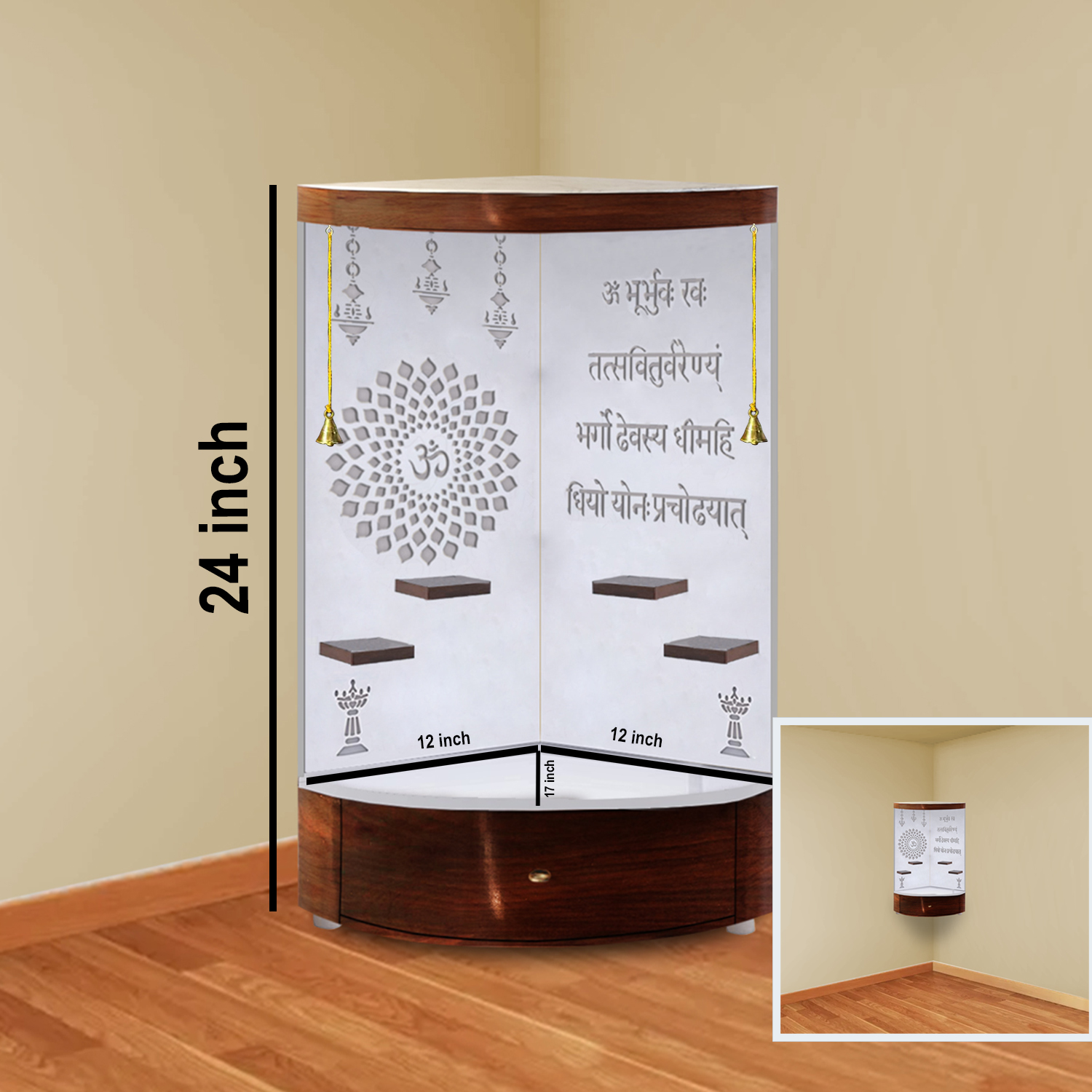 The Temple hub Wooden Temple | White Corner Mandir With LED Light Puja Mandir For Home & Office Decor - Image 5