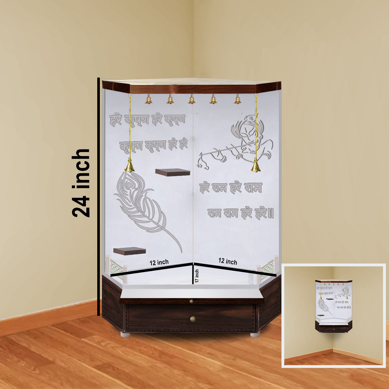 The Temple hub Wooden Temple | White Corner Mandir With LED Light Puja Mandir For Home & Office Decor - Image 5