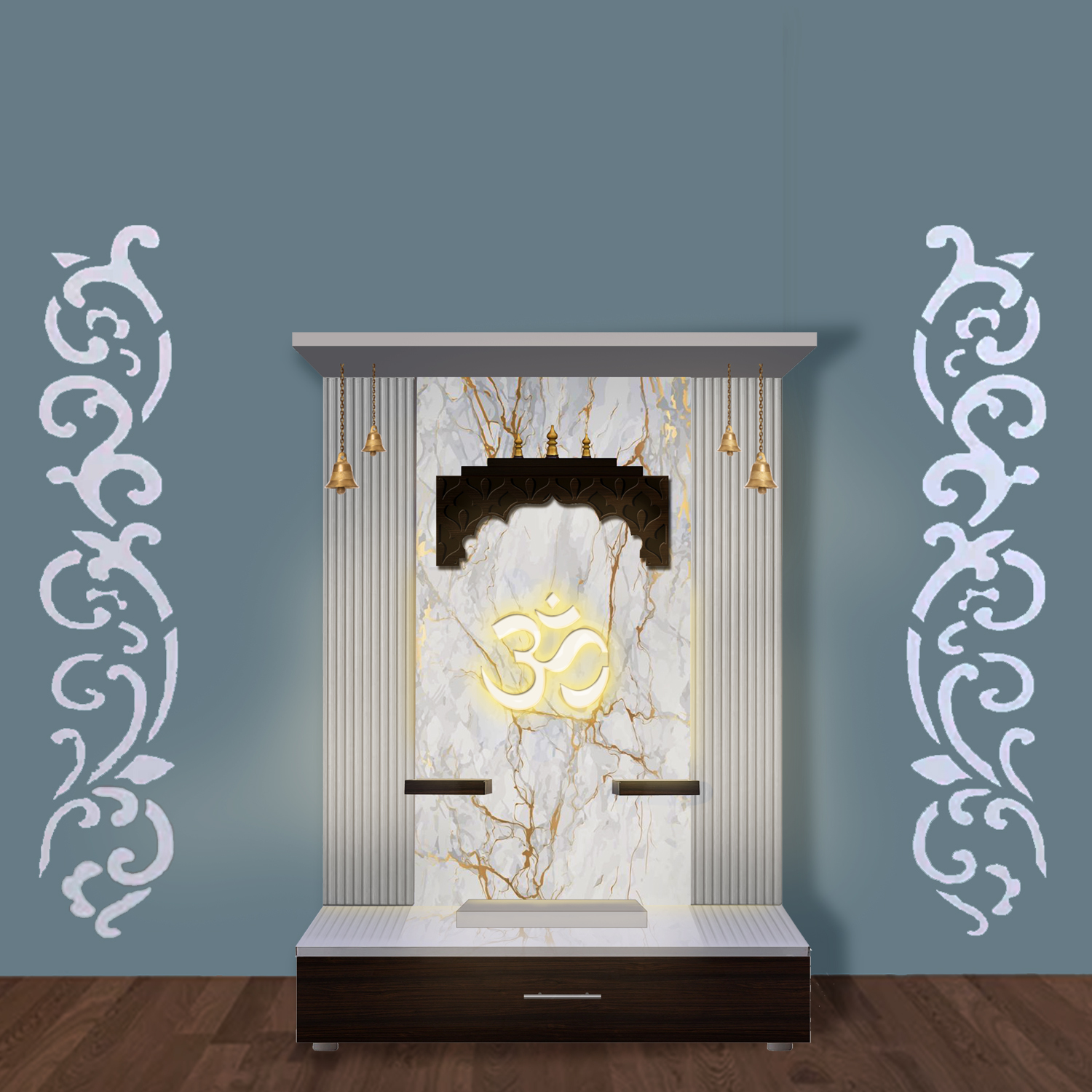 The Temple hub Wooden Temple | White Mandir With LED Light Puja Mandir For Home & Office Decor - Image 3