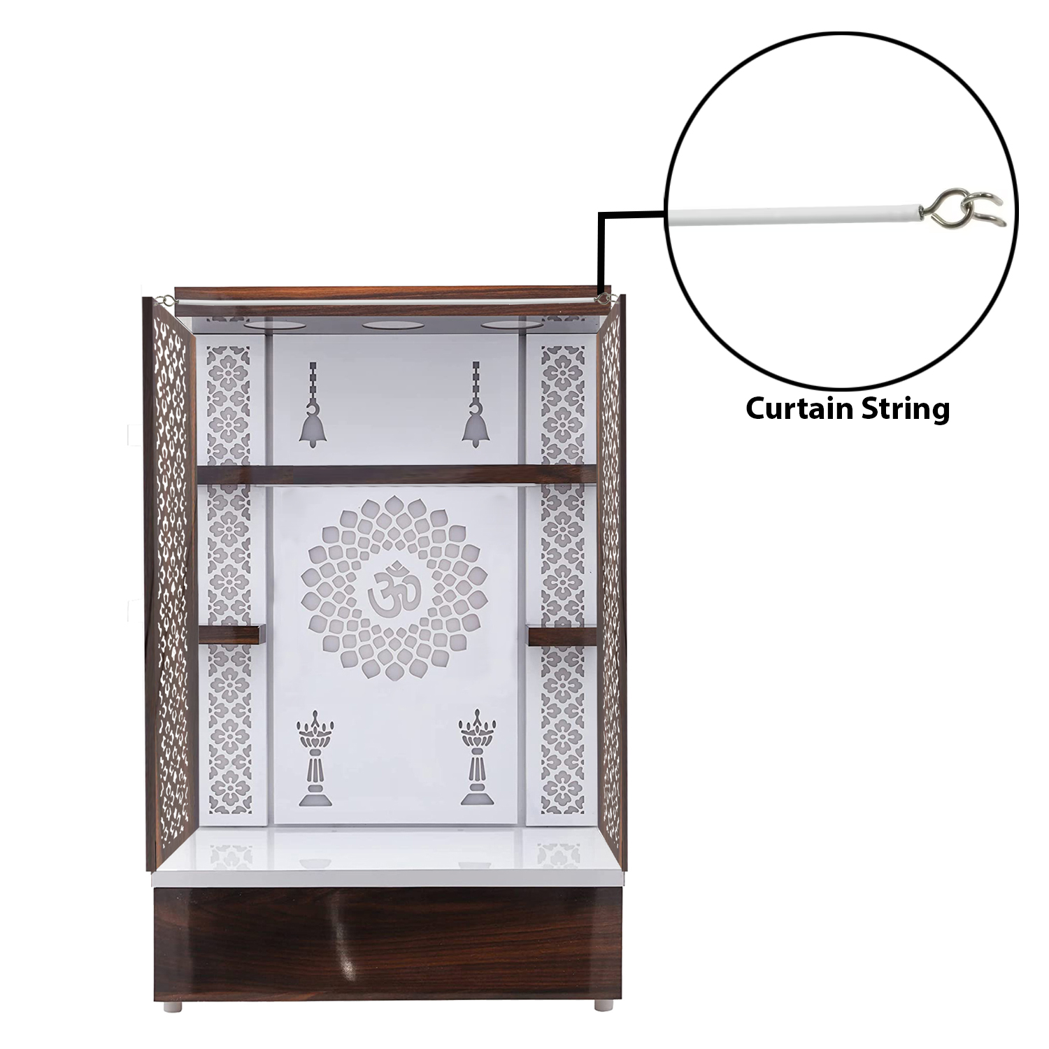 The Temple hub Wooden Temple |White Curtain Mandir With LED Light Puja Mandir For Home & Office Decor - Image 2