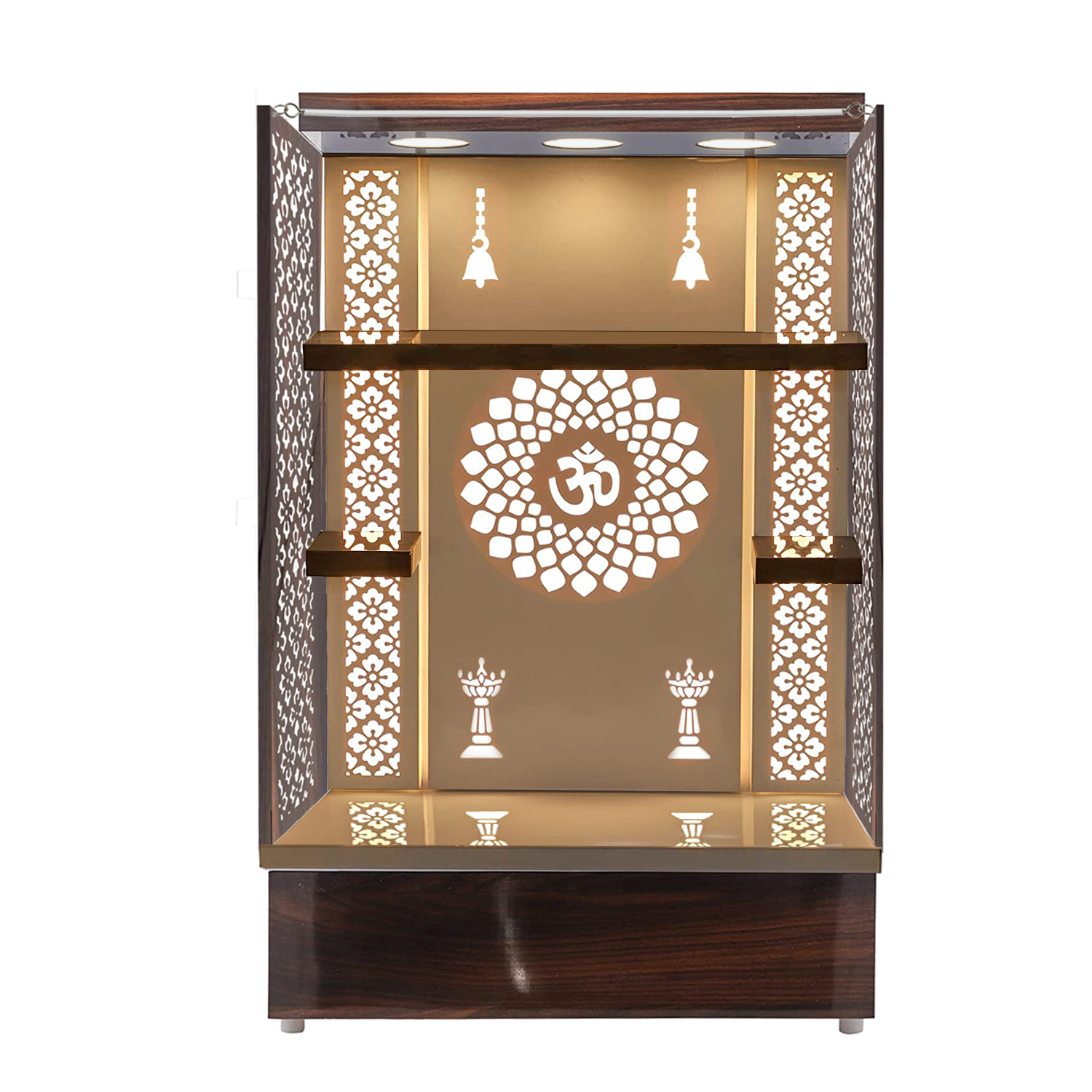 The Temple hub Wooden Temple |White Curtain Mandir With LED Light Puja Mandir For Home & Office Decor - Image 3