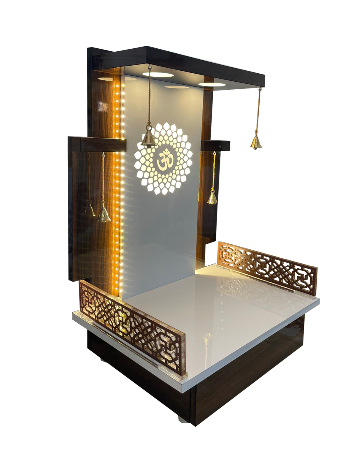 The Temple hub Wooden Temple | Brown Mandir With LED Light Puja Mandir For Home & Office Decor - Image 2