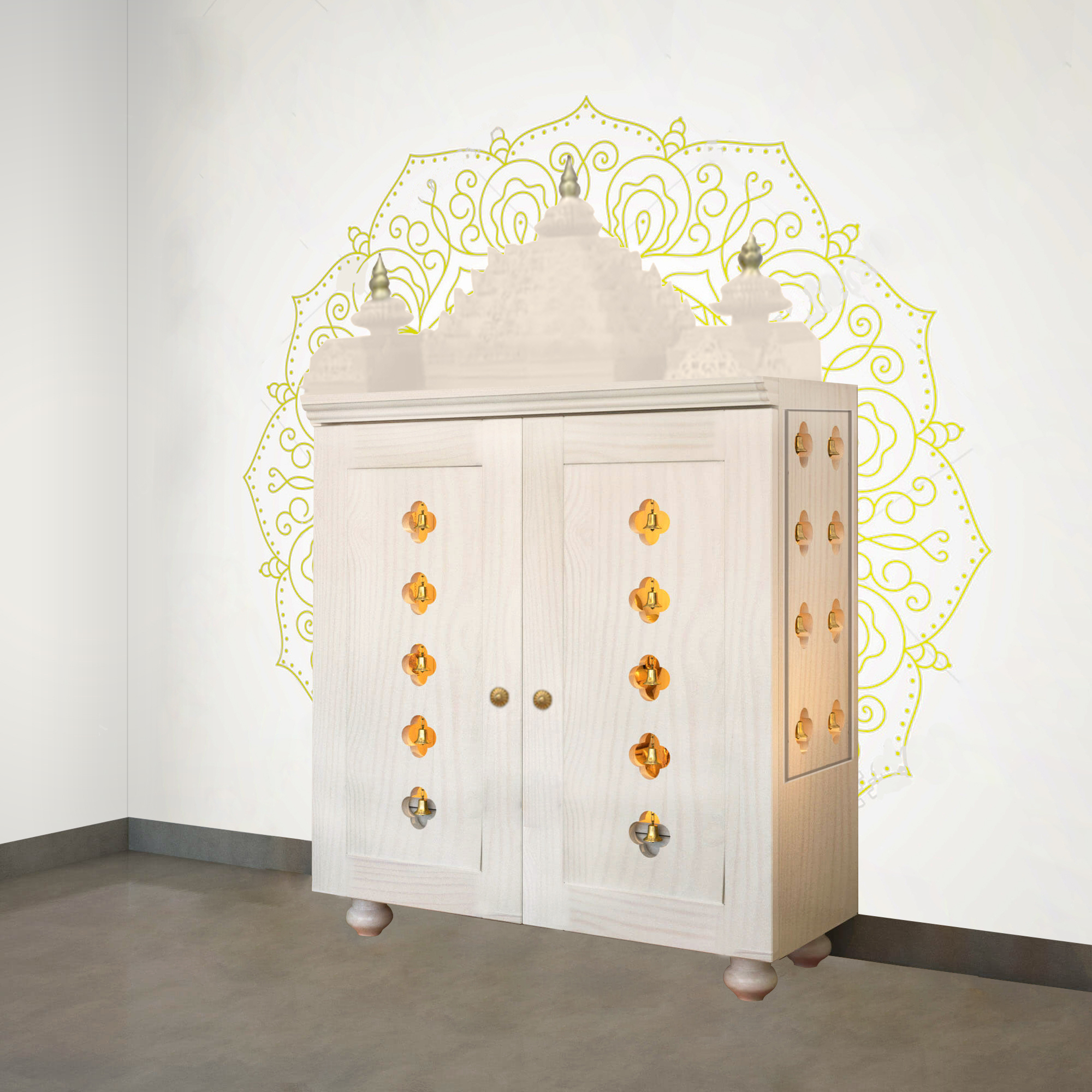 The Temple hub Wooden Temple | White Door Mandir With LED Light Puja Mandir For Home & Office Decor - Image 3