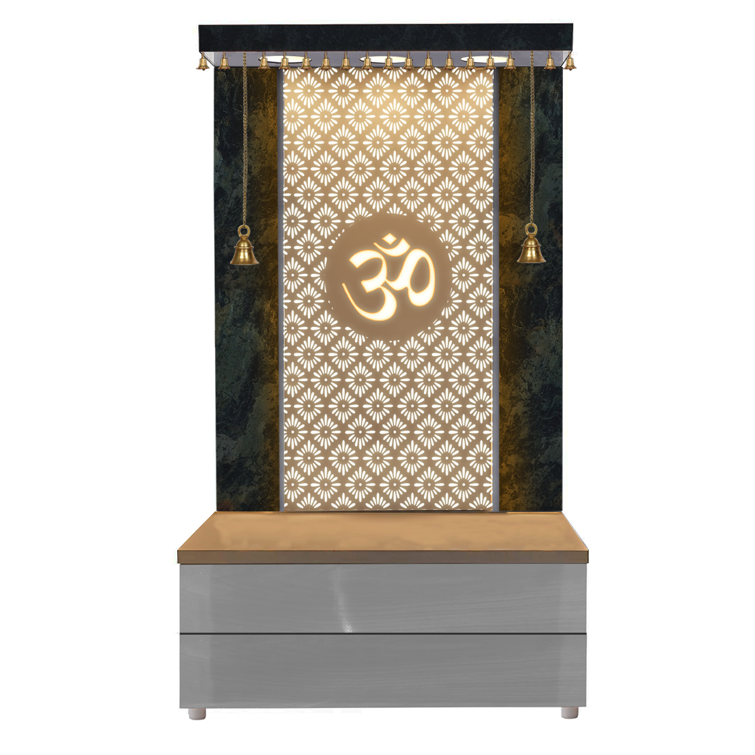The Temple hub Wooden Temple | White Double Drawer Mandir With LED Light Puja Mandir For Home & Office Decor - Image 3