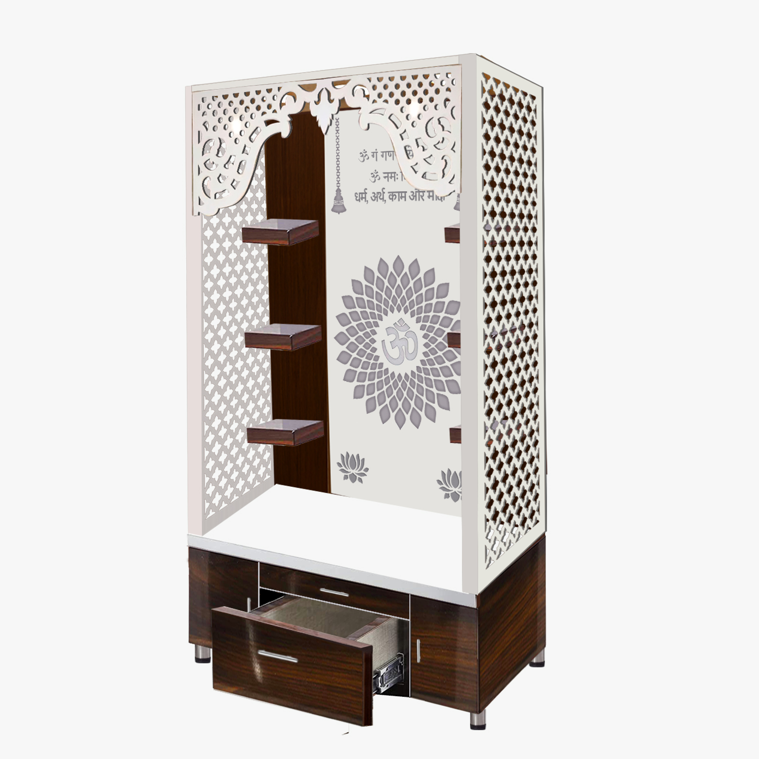 The Temple hub Wooden Temple | Brown Mandir With LED Light Puja Mandir For Home & Office Decor - Image 2