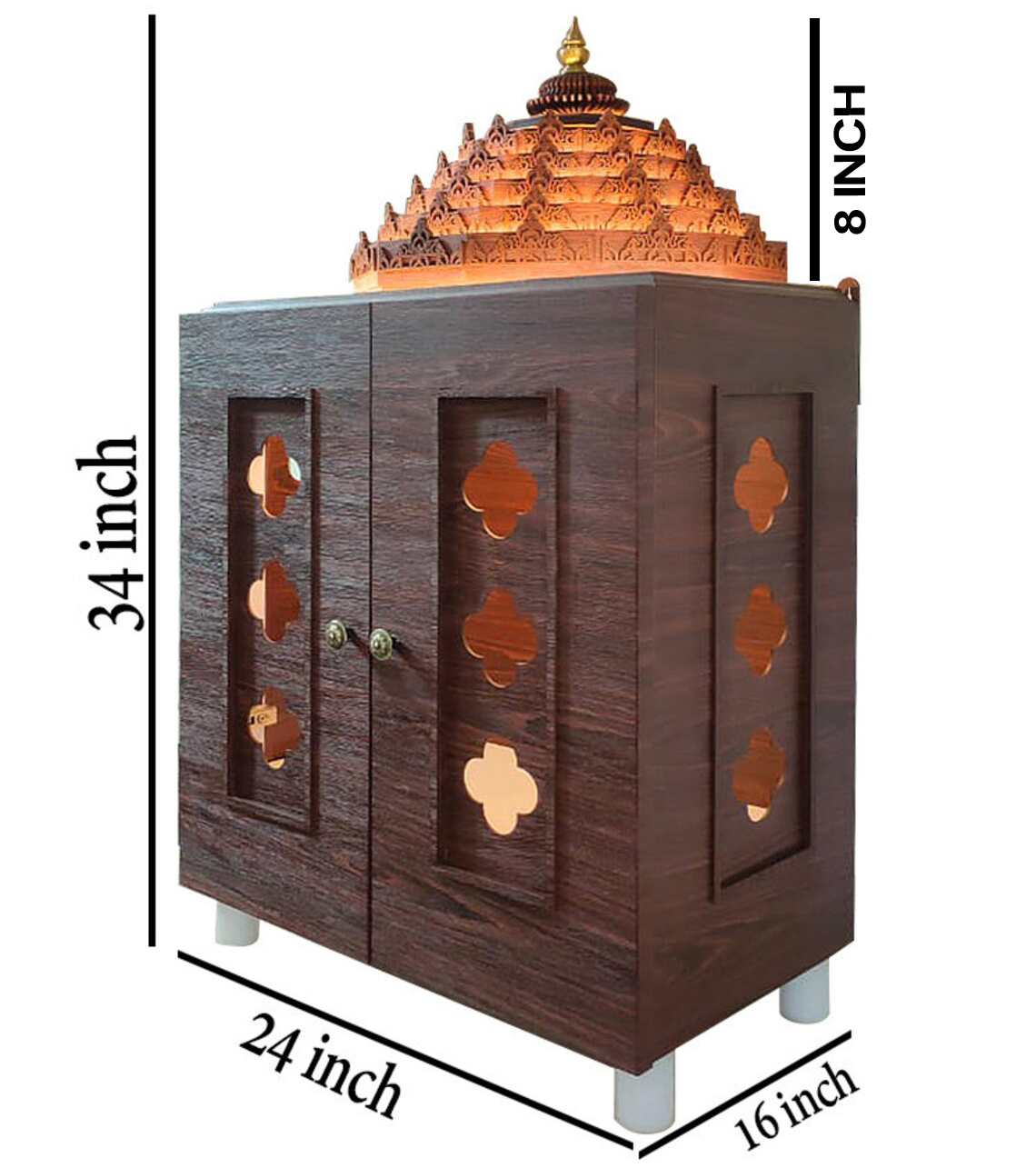The Temple hub Wooden Temple | Brown Door Mandir With LED Light Puja Mandir For Home & Office Decor (Copy) - Image 5