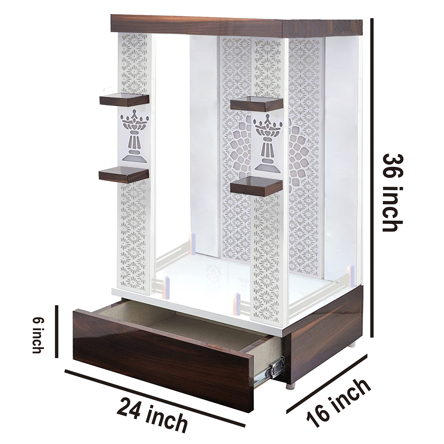 The Temple hub Wooden Temple | White Piller Mandir With LED Light Puja Mandir For Home & Office Decor - Image 3