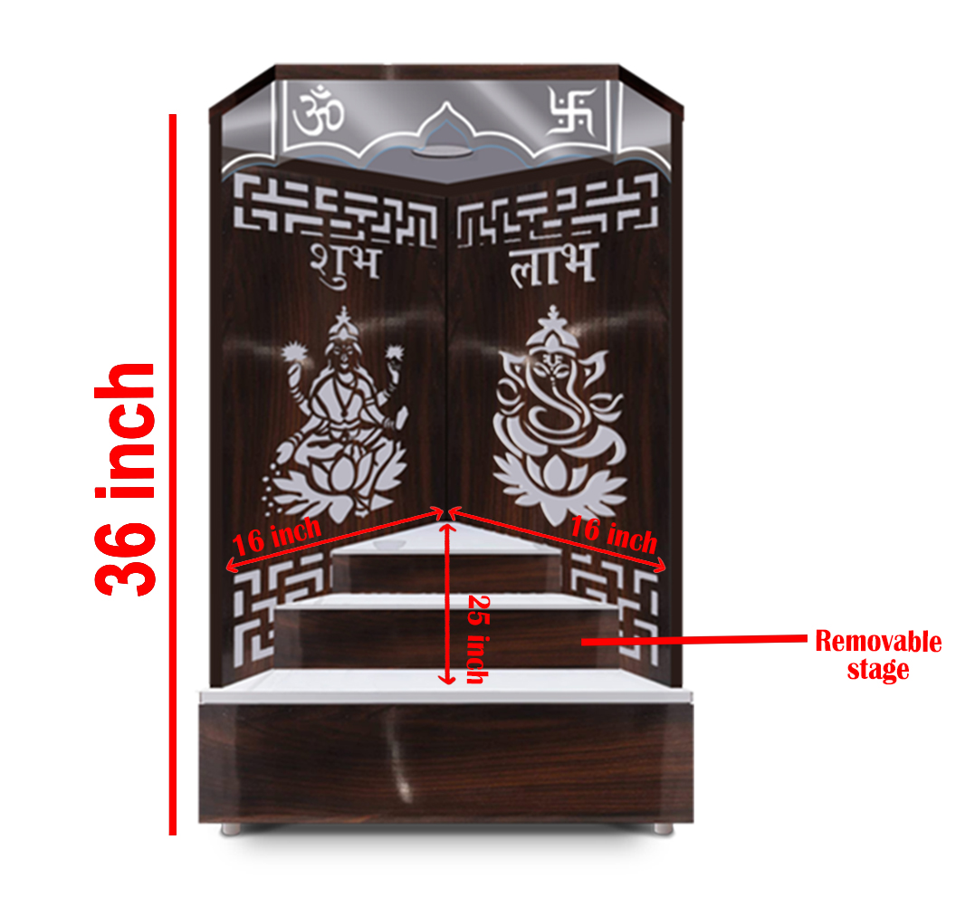 The Temple hub Wooden Temple | Brown Corner Mandir With LED Light Puja Mandir For Home & Office Decor - Image 5