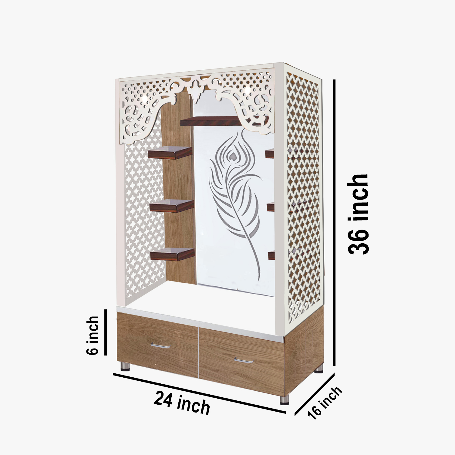 The Temple hub Wooden Temple | Beige Mandir With LED Light Puja Mandir For Home & Office Decor - Image 3