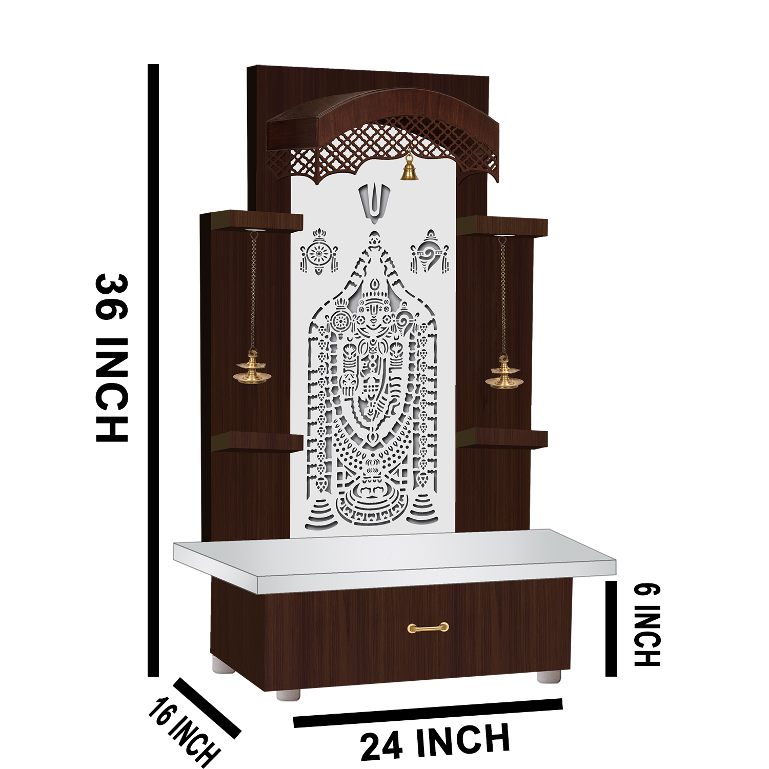 The Temple hub Wooden Temple | Brown Mandir With LED Light Puja Mandir For Home & Office Decor (Copy) - Image 6