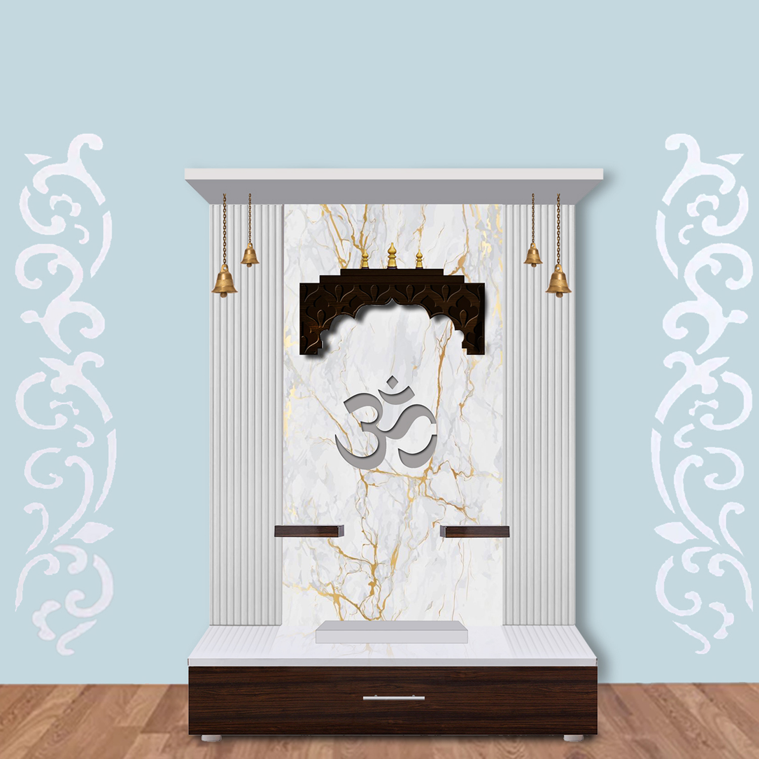 The Temple hub Wooden Temple | White Mandir With LED Light Puja Mandir For Home & Office Decor