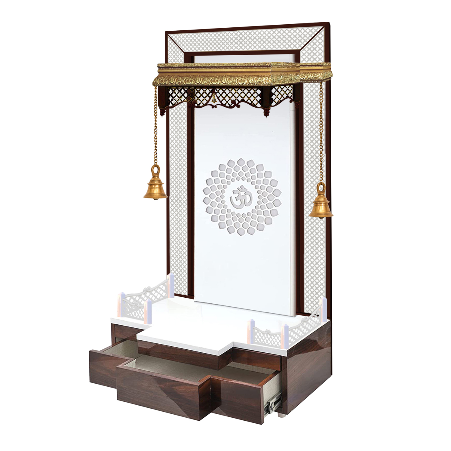 The Temple hub Wooden Temple | White Mandir With LED Light Puja Mandir For Home & Office Decor - Image 2