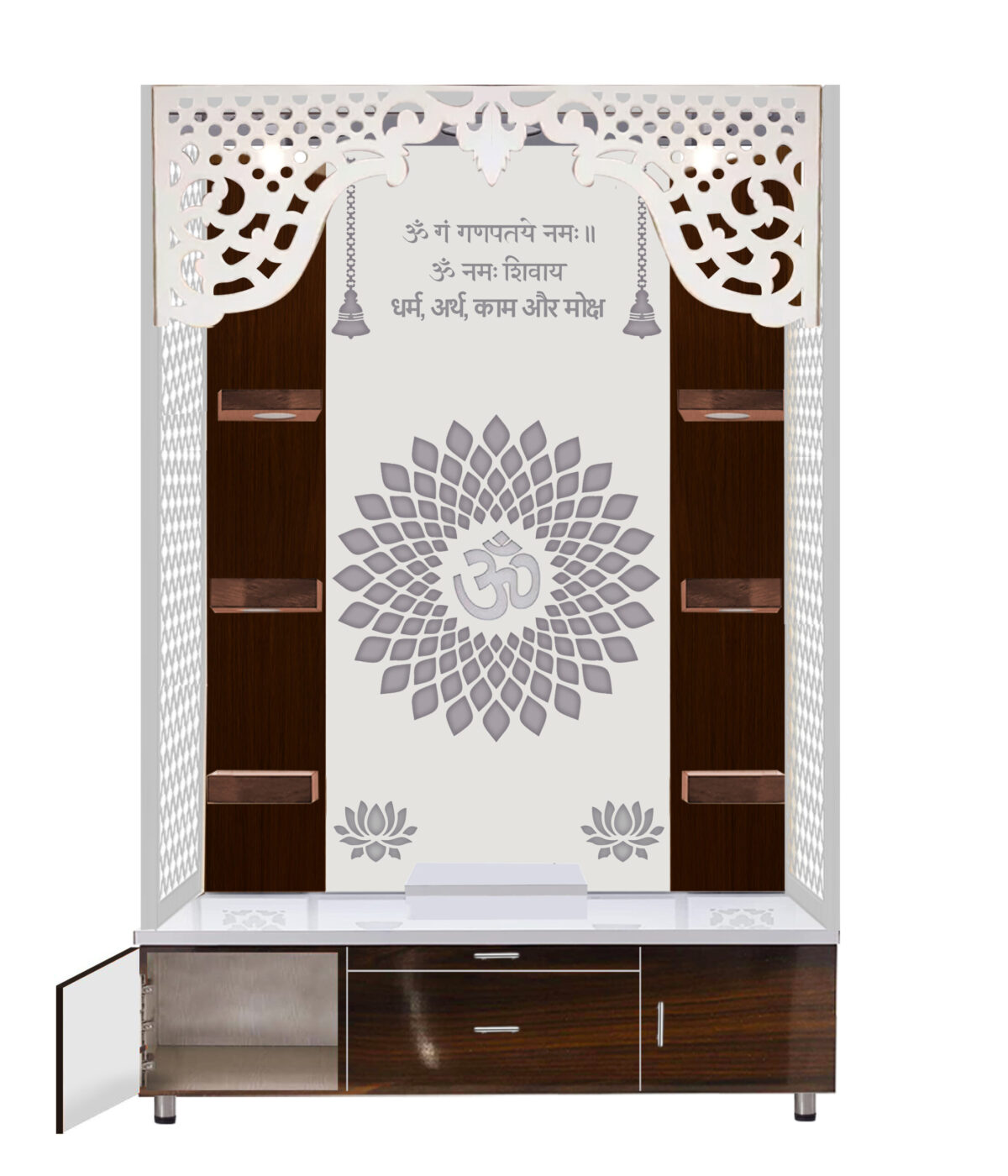 The Temple hub Wooden Temple | Brown Mandir With LED Light Puja Mandir For Home & Office Decor - Image 3