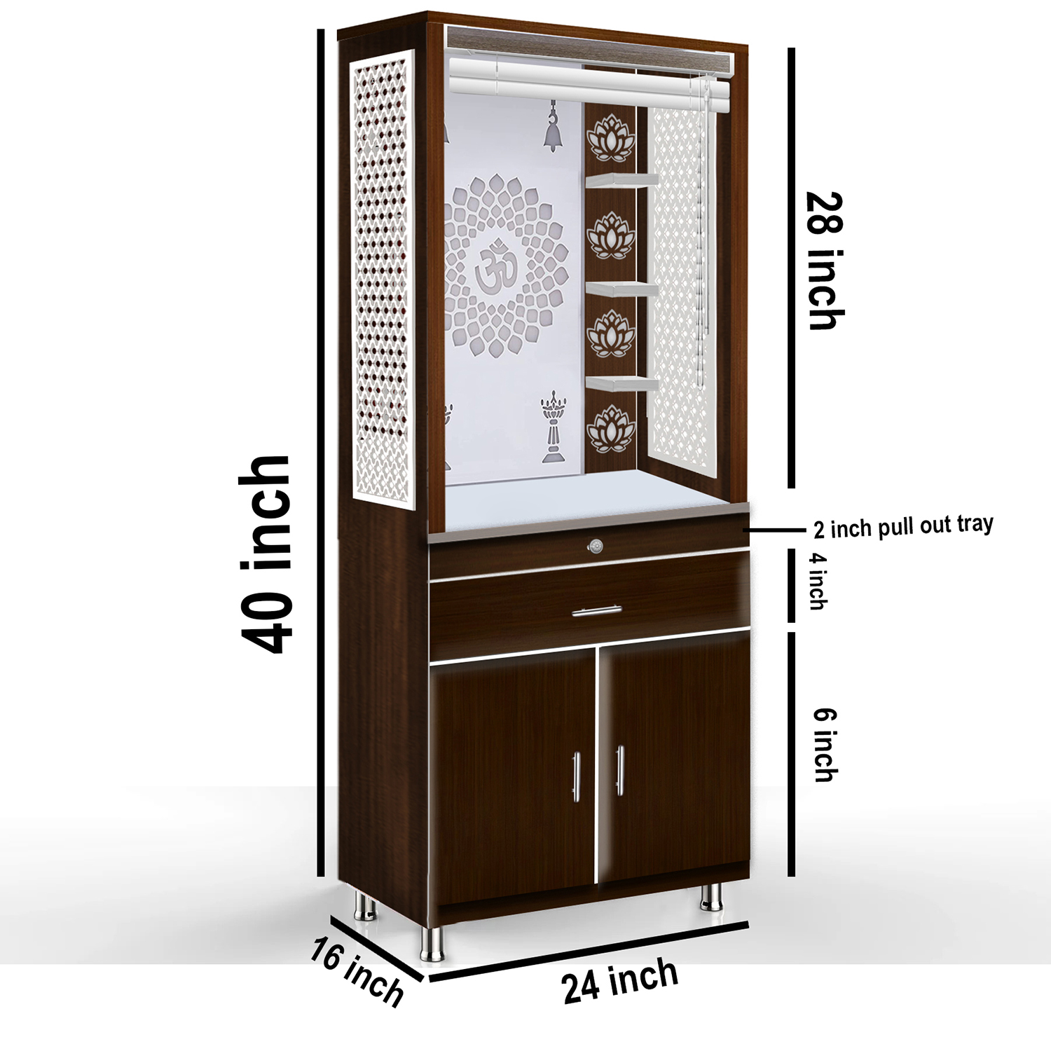 The Temple hub Wooden Temple | Brown Curtain Mandir With LED Light Puja Mandir For Home & Office Decor - Image 5