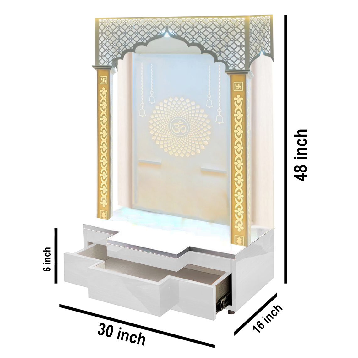 The Temple hub Wooden Temple | White Piller Mandir With LED Light Puja Mandir For Home & Office Decor - Image 6